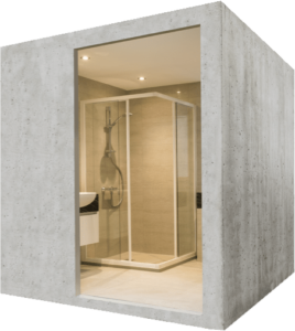 Lightweight concrete bathroom pod