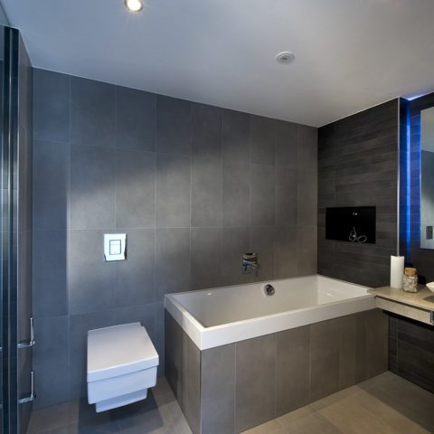 Prefabricated suite bathroom pod for 4 star hotel U.K.